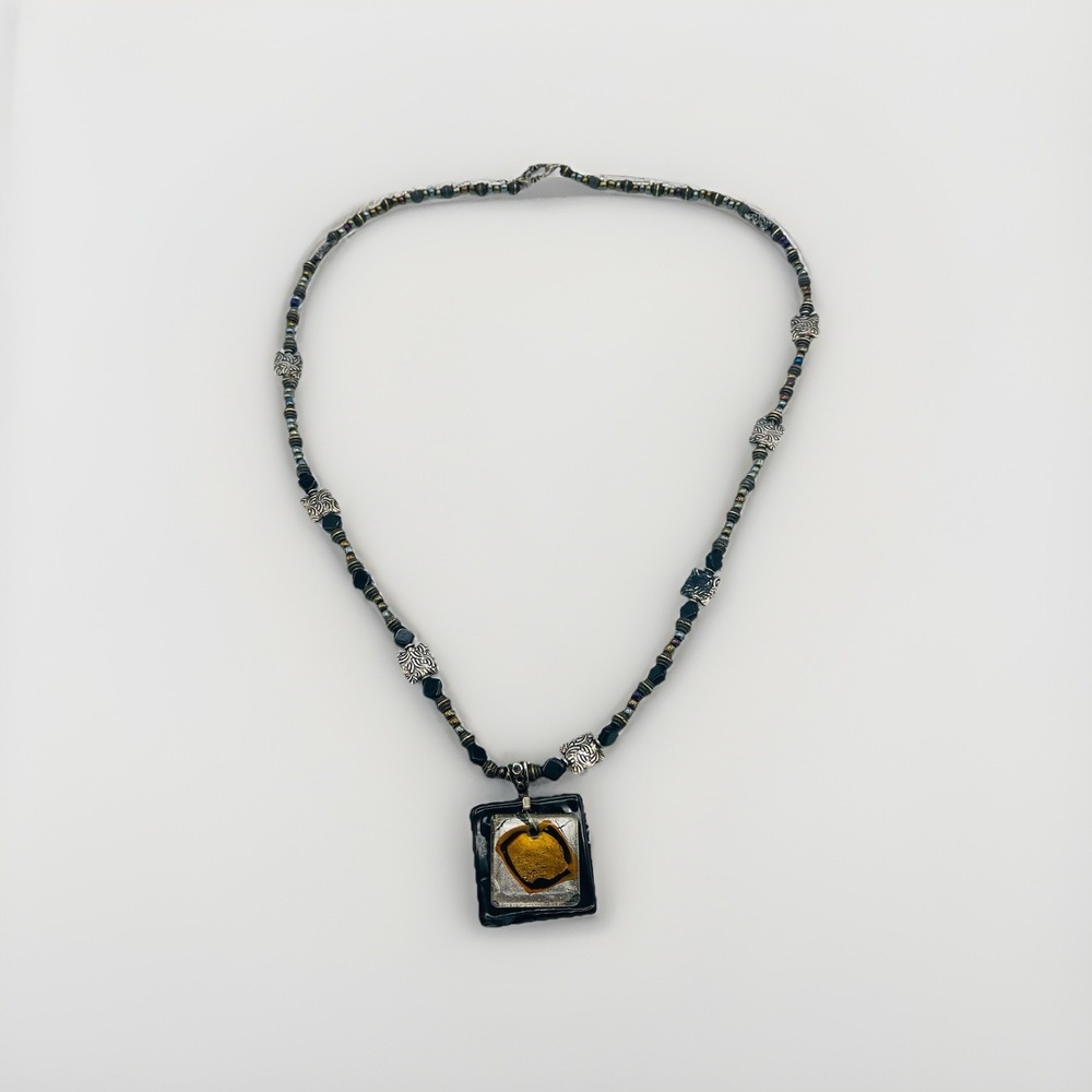 Murano Black‎ Gold Necklace Silver Glass